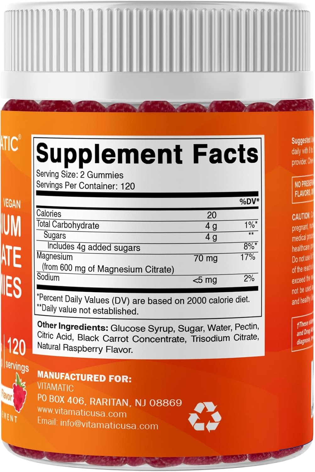 Vitamatic Magnesium Citrate Gummies 600mg per Serving - 240 Vegan Gummies - Natural Raspberry Flavor - High Absorption Magnesium Supplement - Supports Nerve, Bone and Muscle Health - Image 8