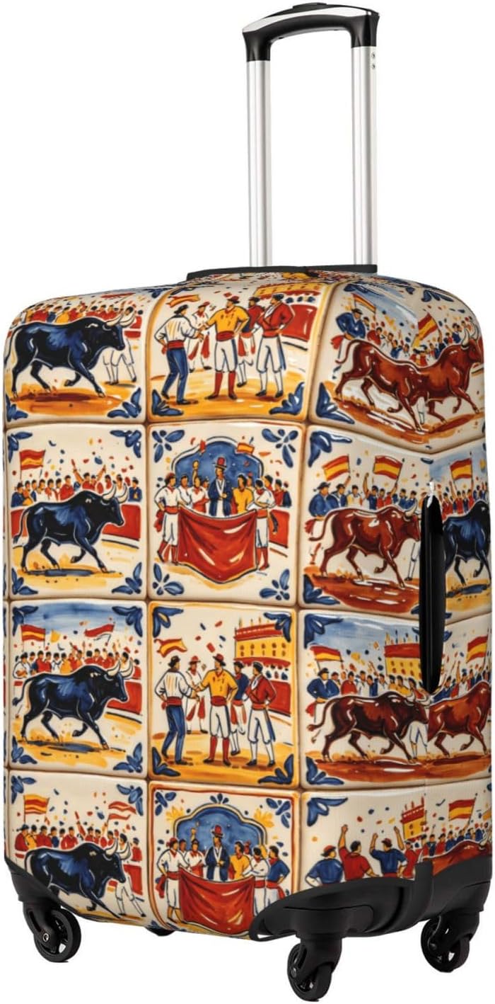 Tile Fightprint Premium Suitcase Cover | Durable Polyester Elastic Luggage Cover With Zipper & Buckle, Travel Suitcase Protector For Medium Large Bags