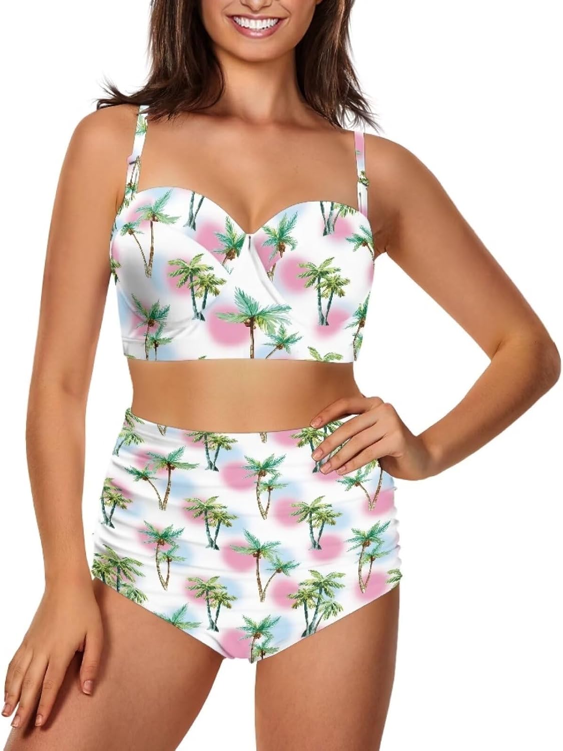 ZOUTAIRONG Womens Bikini Set Two Piece Scoop Neck Swimsuits for Women Crop Top Bathing Suit High Cut Sporty Size S-2XL