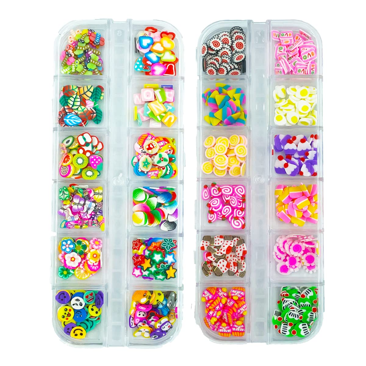 2 Boxes Fruit Flower Candy Slices Nail Art Slices, 3D Polymer Clay Mini Slices Resin Making Charms Colorful Nail Art Supplies for DIY Crafts Lip Gloss Cellphone Decoration (Cake Mixed)