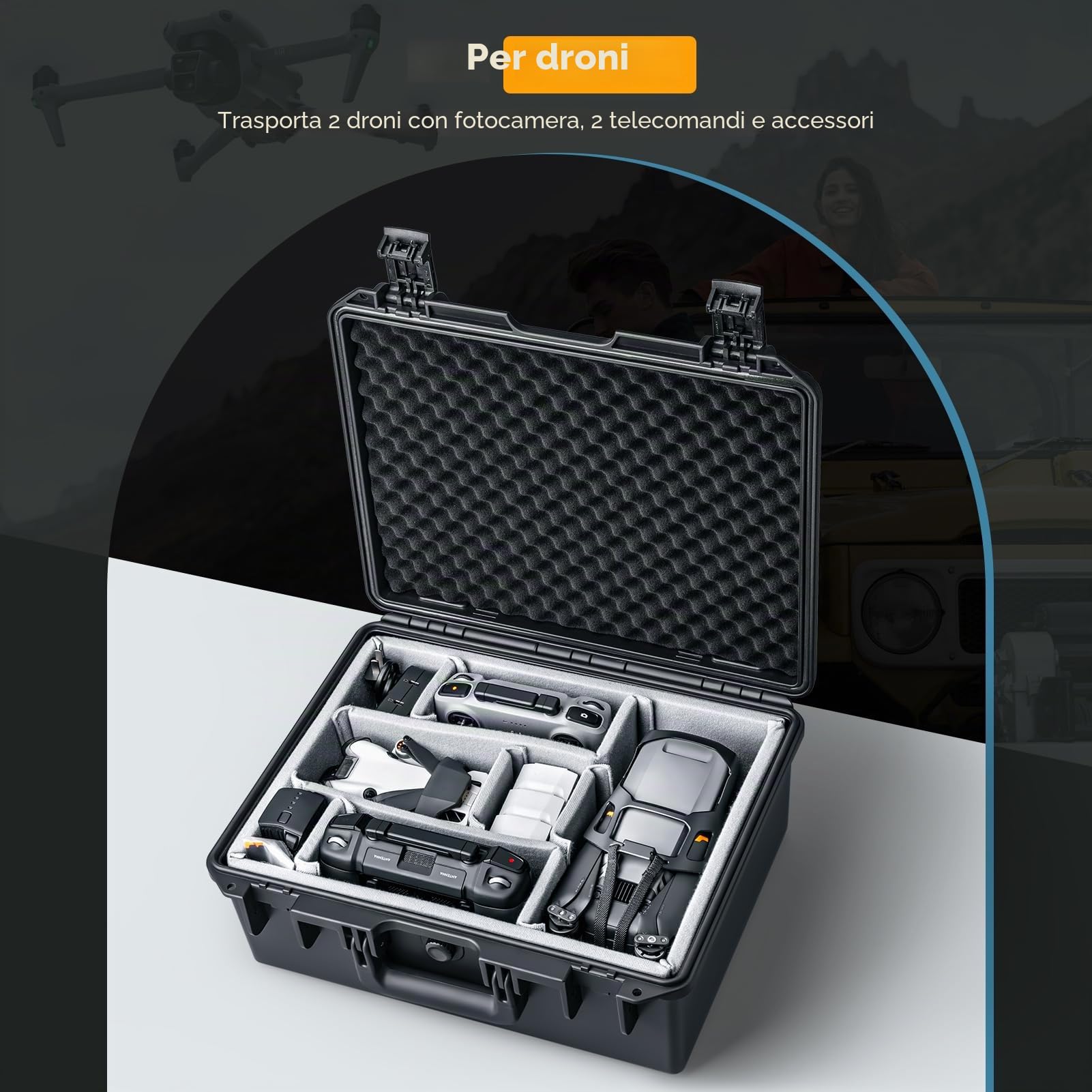 Lykus PVC1 Valigia Custodia Case rigida impermeabile con divisori imbottiti per fotocamere, obiettivi, droni DJI Mavic/Air/Mini duali