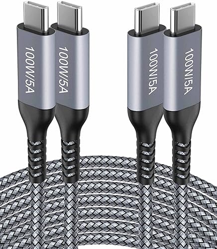 Cable USB C a USB C Paquete de 2 unidades de 100 W5 A de 15 piesCarga rápida tipo C, nailon largo, cable de carga para Samsung Galaxy Note 1020, Cable USB C a USB C Paquete de 2 unidades de 100 W5 A de 15 piesCarga rápida tipo C, nailon largo, cable de carga para Samsung Galaxy Note 1020,