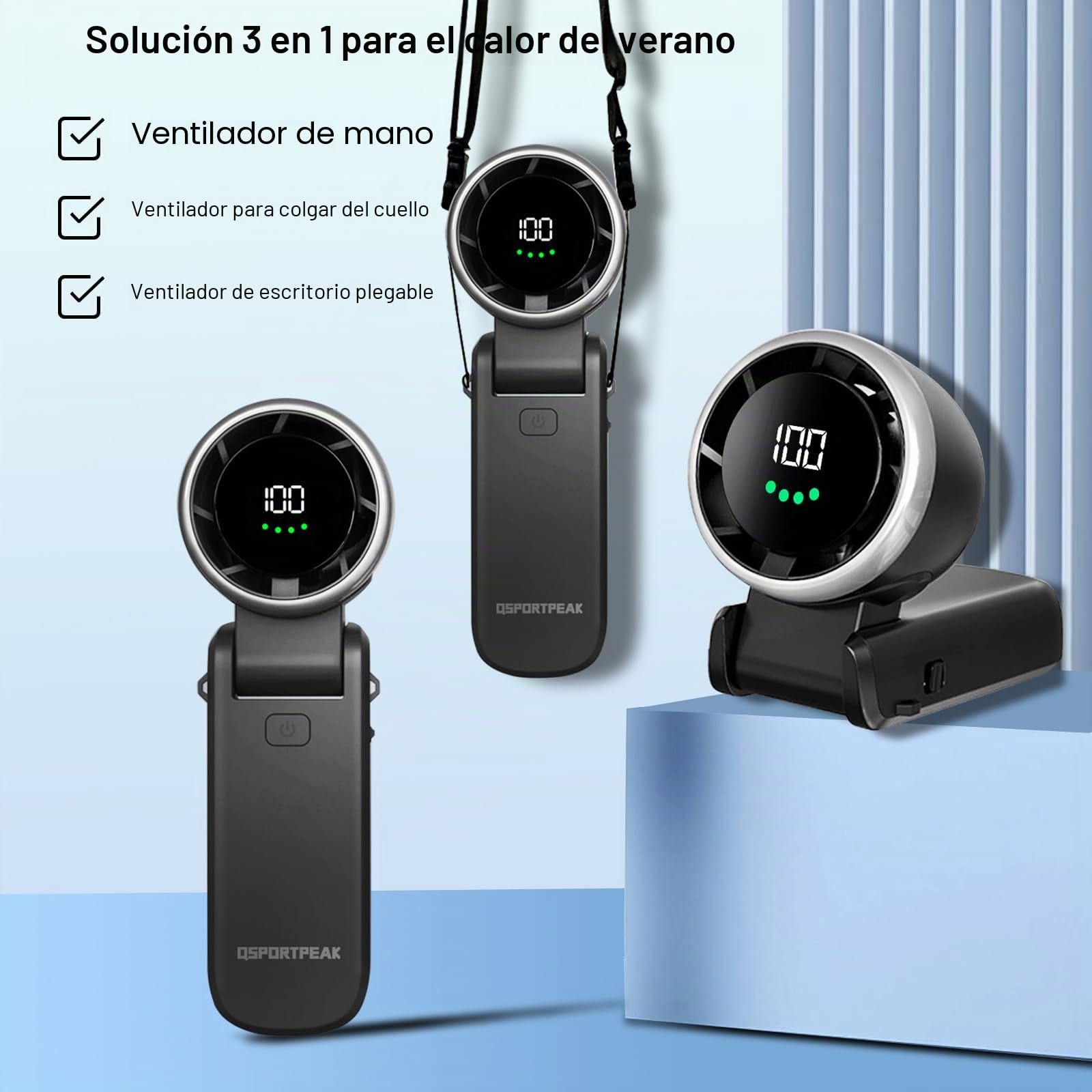 Ventilador portátil turbo de mano,Ventilador USB con Ajustable de Velocidad(1-100) y Motor sin Escobillas,Ventilador Plegable de ventilador de mano/escritorio/cuello 3 en 1 para Viajes Cámping-negro