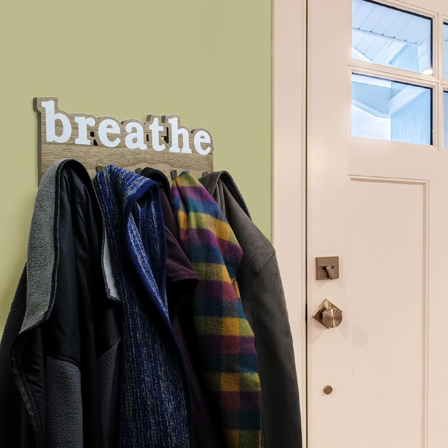 EXCELLO GLOBAL PRODUCTS Rustic Breathe Wall Mounted Hanging Entryway Organizer with 4 Hooks. 17" x 7" Use as hat Organizer, Key Holder, Glove Holder. Perfect for Entryway, Kitchen, Bathroom, Hallway
