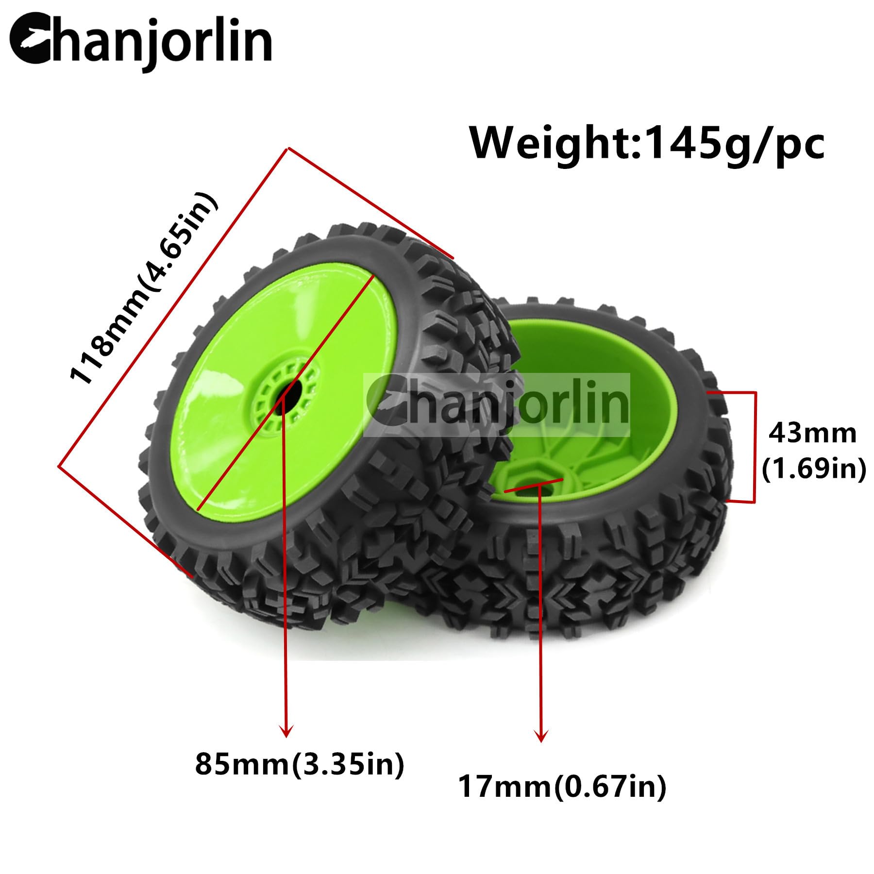 Chanjorlin 1/8 Buggy Tires OD 118mm and Wheels 17mm Hex Rubber RC Off Road Tyres for 1:8 Scale Buggy Truck Car HSP Kyosho MP10 VRX HPI Hobao ARRMA Typhon 6S 3S Talion Traxxas Losi 8ight 4PCS (White)