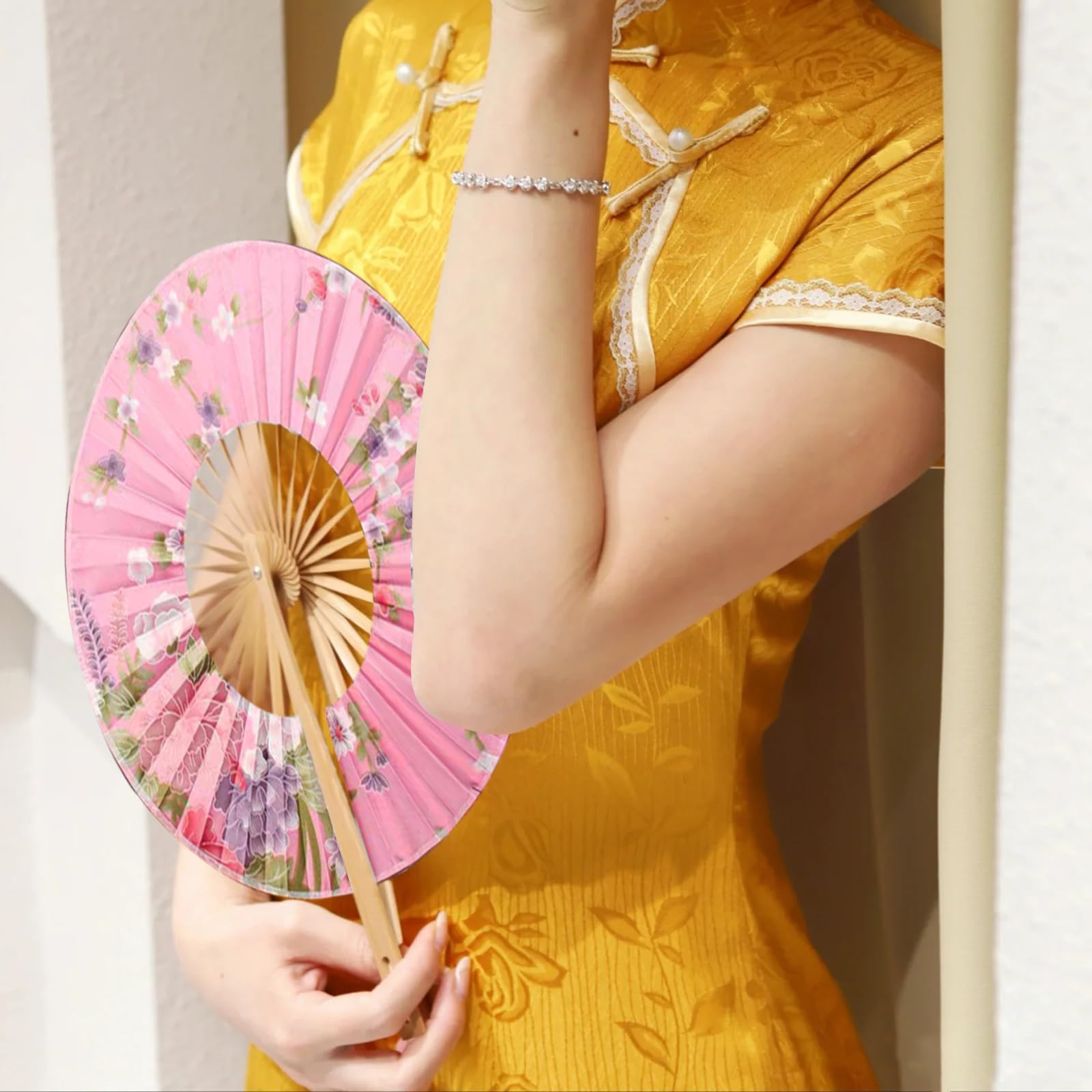 Éventails Pliants Imprimés Dorés - Style Chinois Pour Mariage, Cosplay Et Décoration