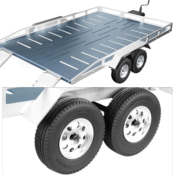 RC Trailer for 1/8 1/10 RC Crawler TRX4 TRX6 Redcat Scout II Gen8 Tamiya Axial Scx10 II D90 Wraith,Aluminum RC Heavy Duty Truck and RC Rock Cars Trailer with RC Trailer Hook Coupler,Titanium