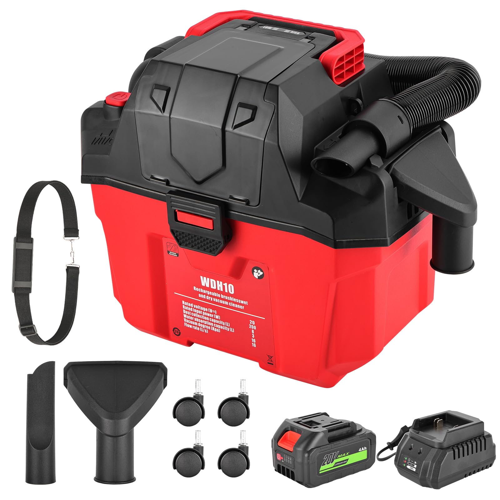 Aspirador Coche Potente 16KPa, 3 en 1 Aspiradora de Mano a Batería 20V 4Ah,Motor Brushless,27000RPM, Aspiradora Coche Seco y Húmedo con Función Soplador, Depósito 8L para Coche, Garaje, Taller y Hogar
