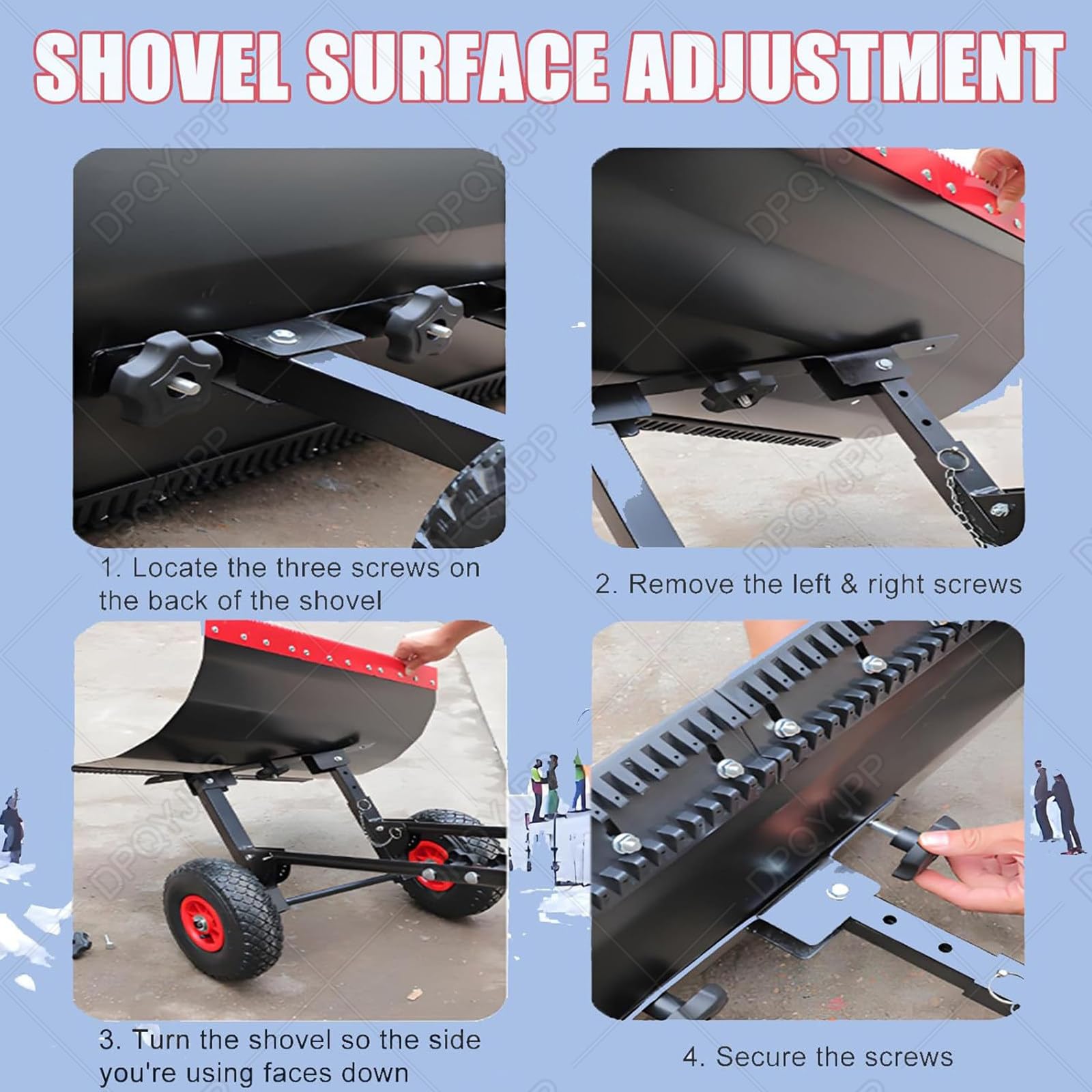 Pala de nieve para entrada, pala de empuje de 42 cm con ruedas antideslizantes, empujador de nieve ajustable de 360° para pasarela y herramienta de eliminación de hielo