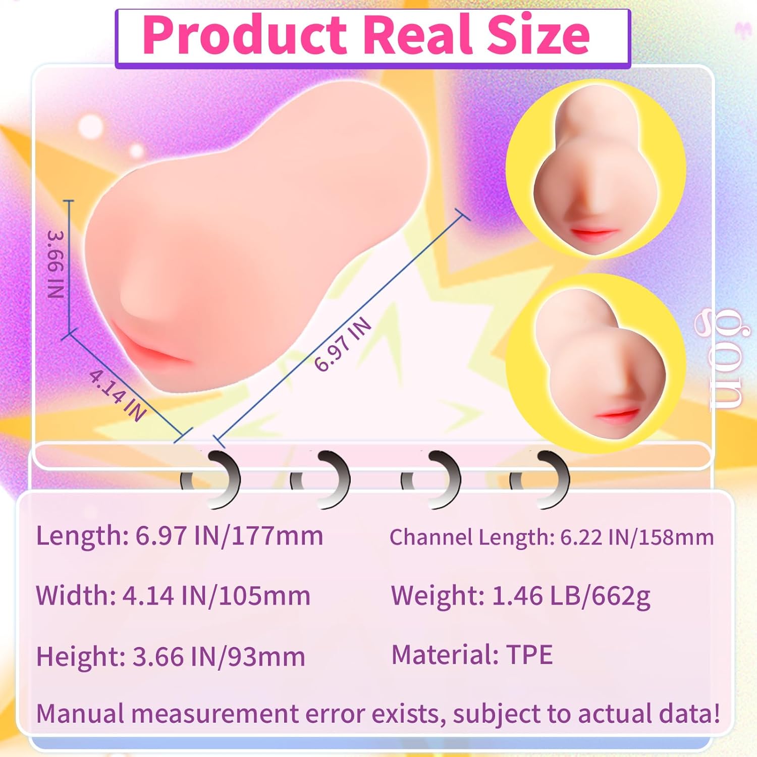 Male Masturbator Two Tongue 6.22 in Mouth-Shaped Mens Sex Toy Realistic Pocket Pussy Deep Throat Oral Men's Pocket Stroker Toy (Flesh)