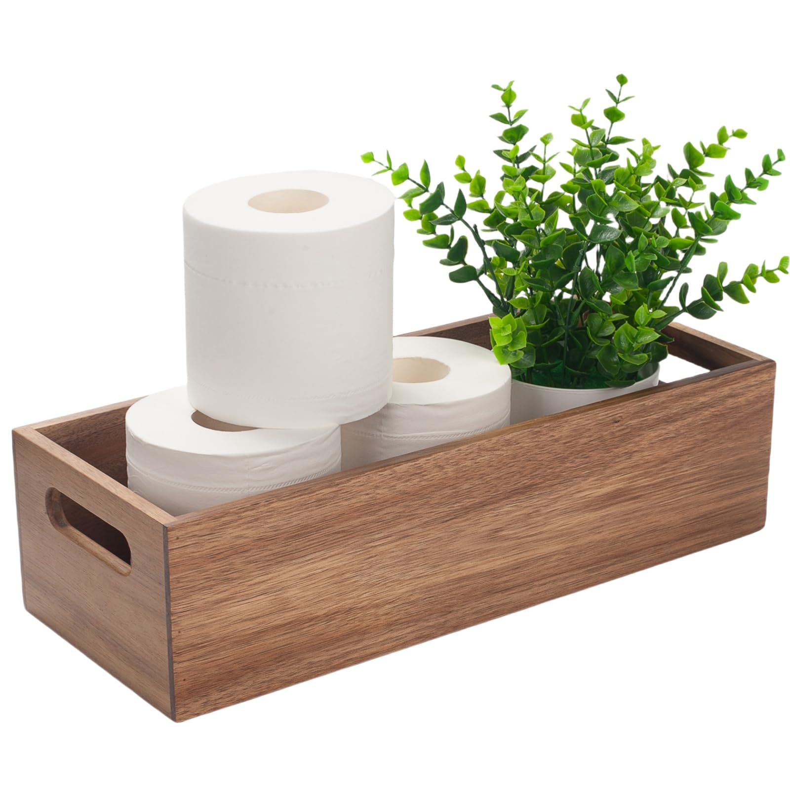 Boîte de rangement en bois d'acacia massif, panier premium de salle de bain rectangulaire