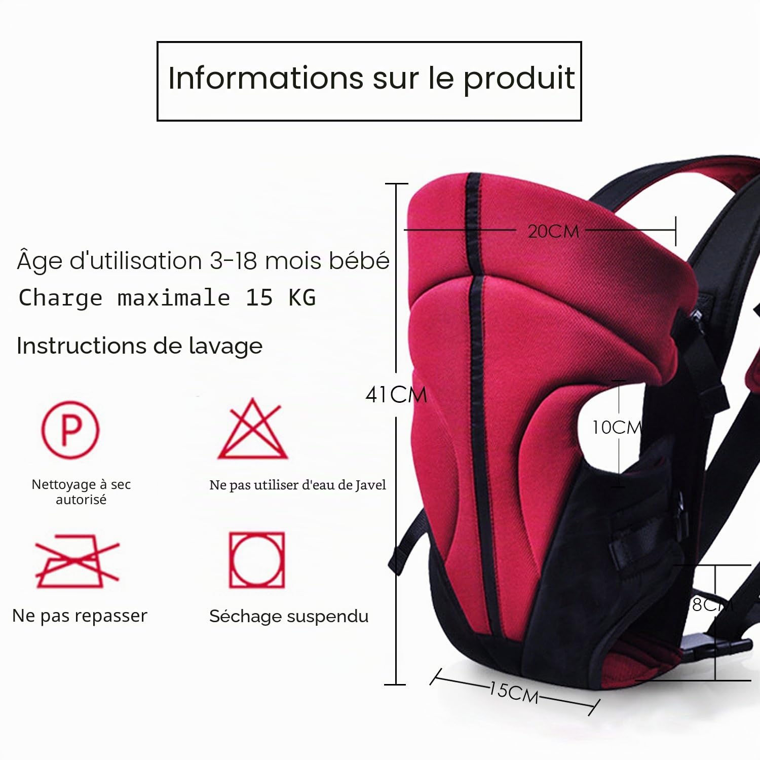 SONARIN Nouveau Coffre-fort et Confortable,boucle arrière renforcée,porte-bébé respirant Multifonctionnel Ergonomique,Adaptez votre enfant à la croissance,Variété d'emplacements(Rouge foncé)