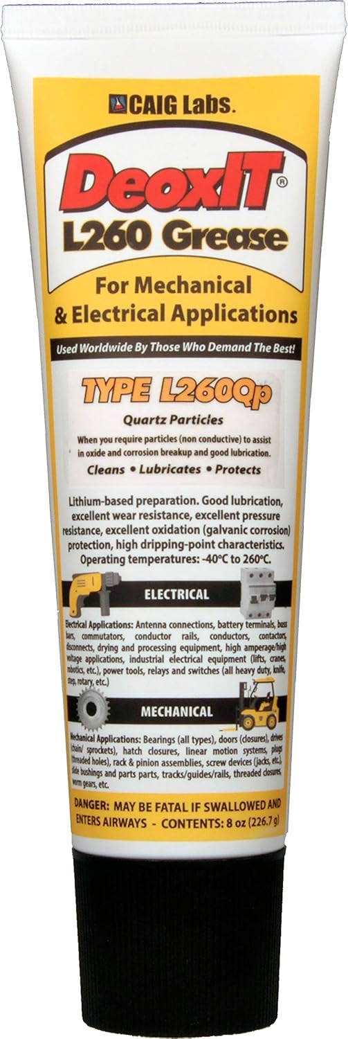 CAIG LABORATORIES, DeoxIT L260-Q8, Lithium Grease, Quartz Particles, 226g Squeeze Tube, Pack of 6