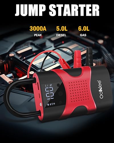 Miniatura 2 de Arrancador portátil para coche con compresor de aire, inflador de neumáticos de 150 PSI, compresor de aire portátil, batería de 12 V 3000 A con