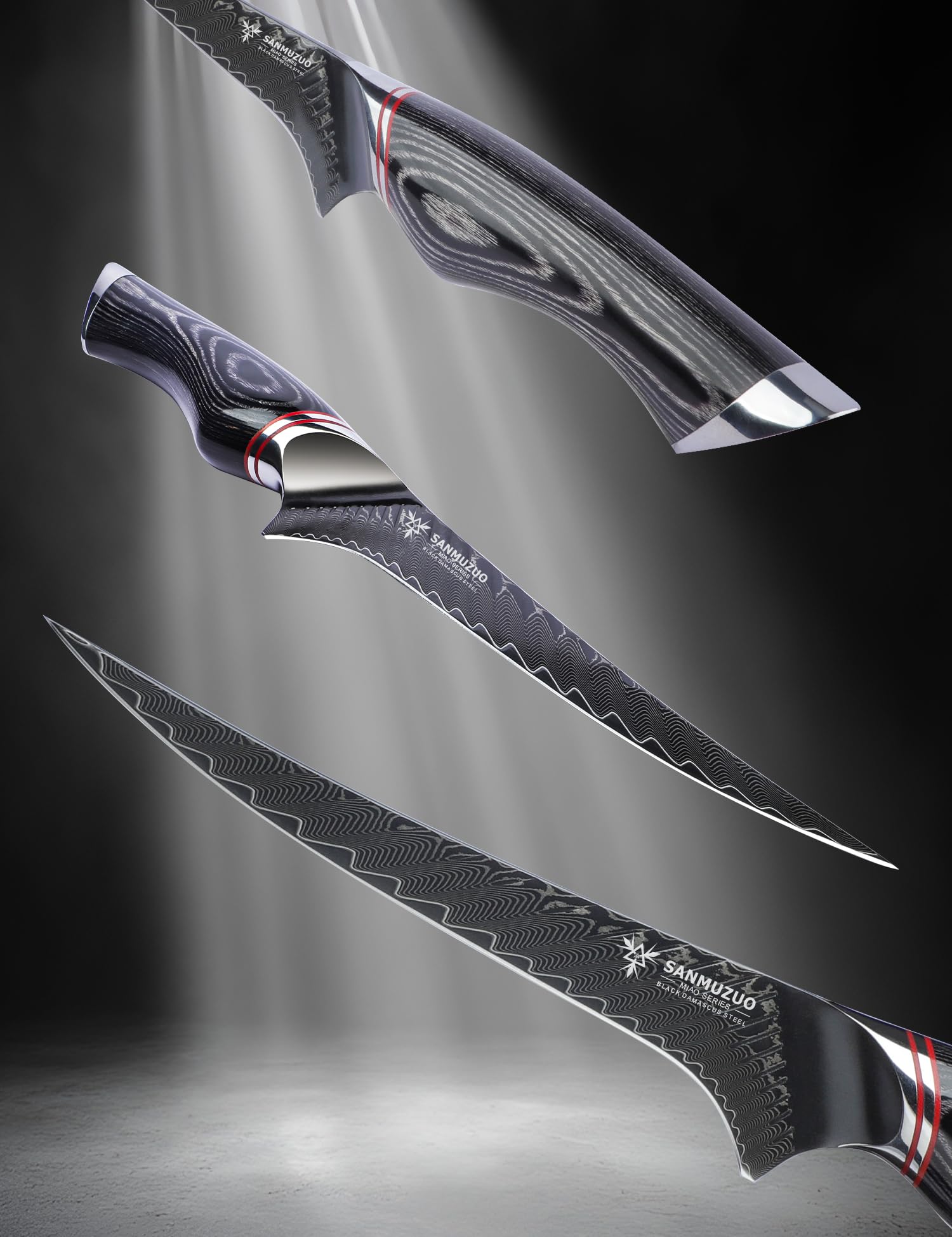 Coltello da filetto da 18 CM - Coltello da disosso da cucina professionale - Acciaio Damasco nero con Manico ergonomico - Serie MIAO