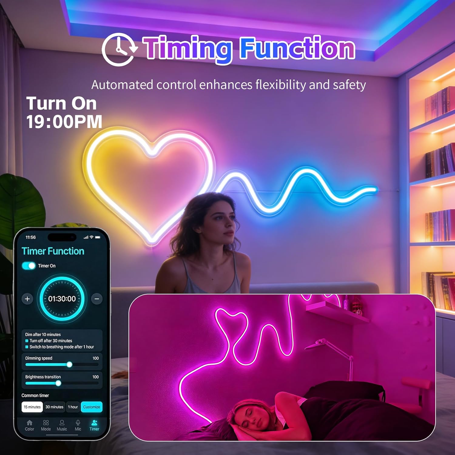 100FT RGB LED Neon Rope Lights, App & Remote Control, Flexible Waterproof IP65 Led Strip Lights, Music Sync Color Changing Multiple Modes Neon Lights for Bedroom Gaming Room Indoor & Outdoor Decor