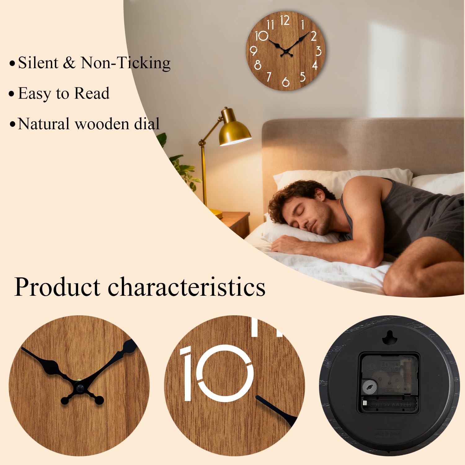 Reloj de pared, moderno, funciona con pilas, silencioso, sin tictac, decorativo para sala de estar, oficina, hogar, escuela, 12 pulgadas (marrón)