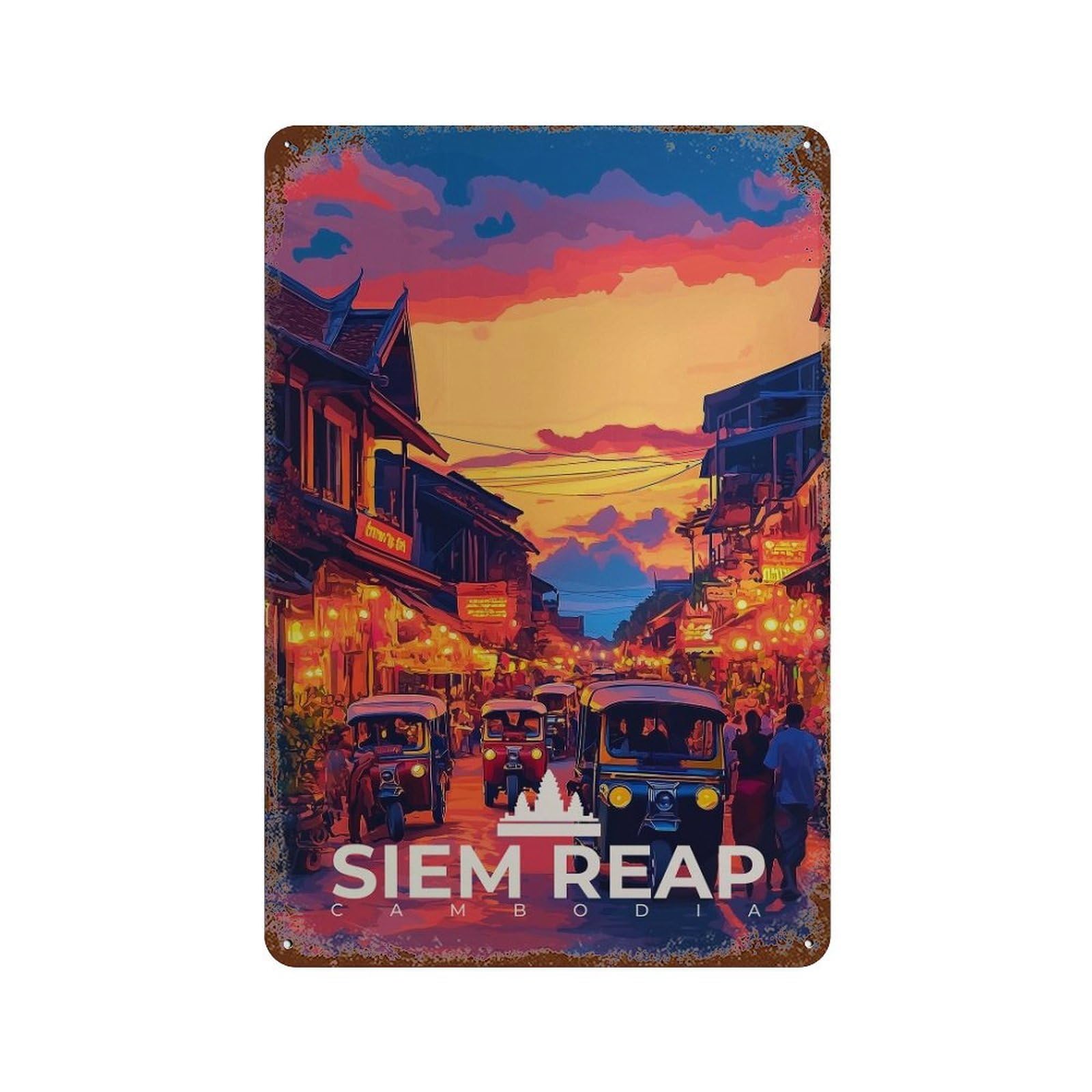 xiaoxiaoshen Siem Reap Cambodia Travel Khmer Wall Decor Art Metal Tin Poster Modern Home Decor Art Home Bar Shop Decorations Vintage Sign 30x20cm