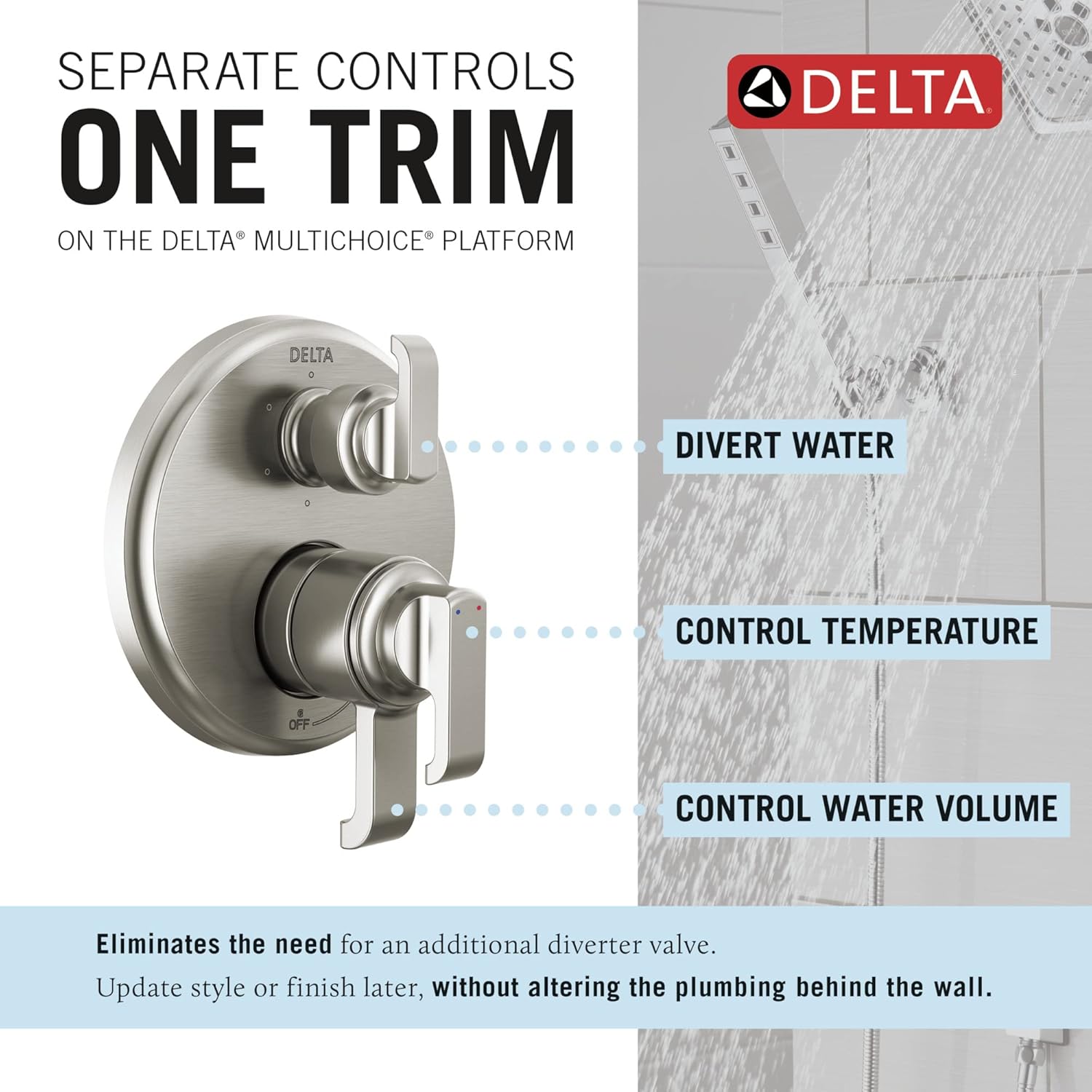 Delta Faucet Tetra 17 Series Brushed Nickel 6-Setting Integrated Diverter Valve Trim Kit, Brushed Nickel Diverter Valve Trim Kit, Shower Trim Kit, Lumicoat Stainless T27989-SS-PR (Valve Not Included)