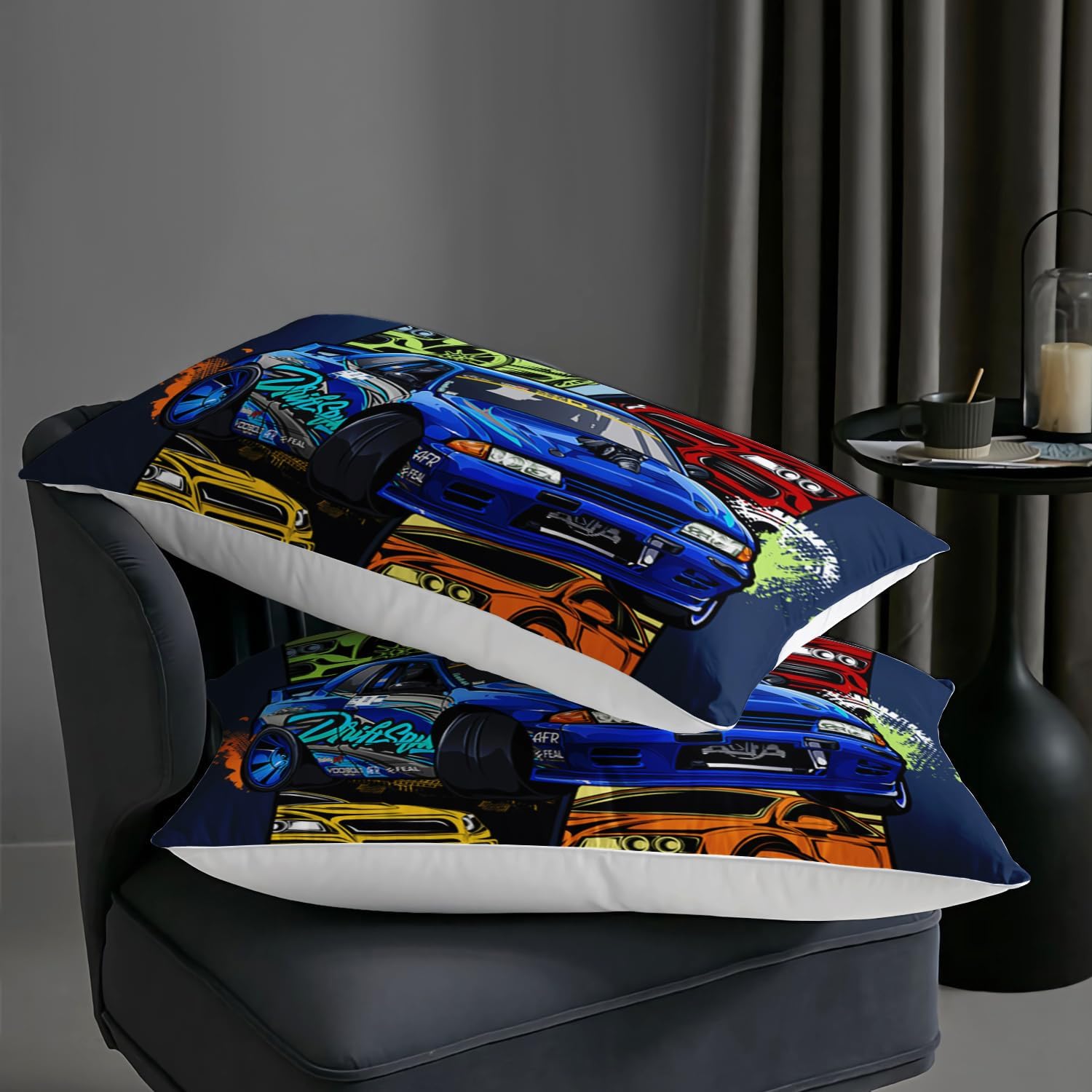 AILONEN Colorful Racing Car Comforter Set Full Size, Extreme Sports Theme Bedding for Kids Boys, Modern Race Bed in a Bag, Cool Sports Duvet Set, 1 Quilt 2 Pillowcases, 3 Pcs