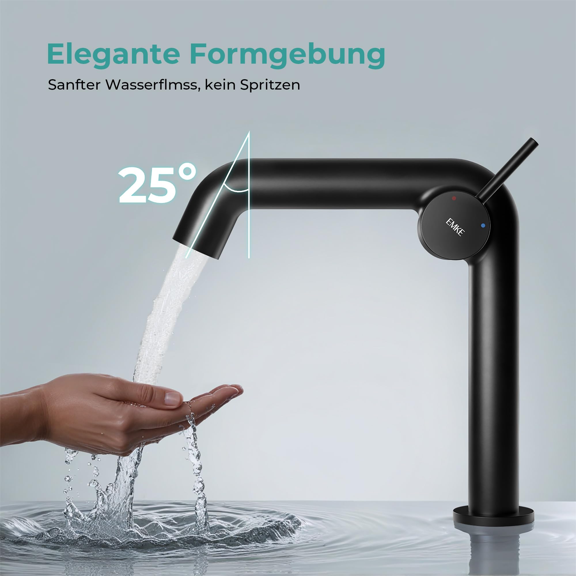 EMKE Grifo de baño negro mate, 222 x 200 x 76 mm, latón, cartucho de cerámica, grifo de baño, grifo con aireador, grifo de lavabo, grifo mezclador de lavabo de fácil instalación