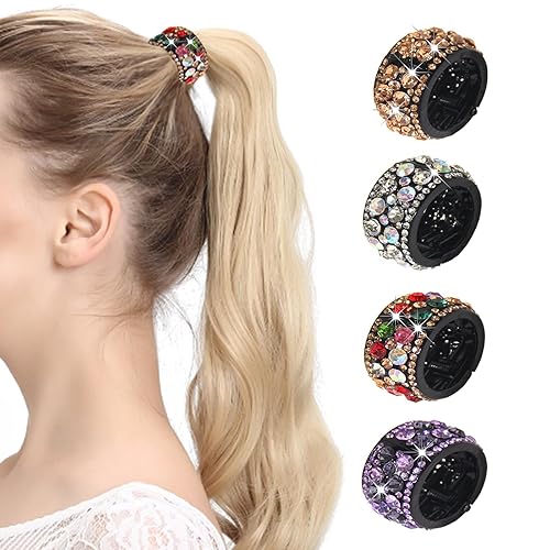 Miniatura 4 de Paquete de 4 pinzas de pelo con diamantes de imitación para cola de caballo alta, soporte para el cabello, pinzas para el cabello largo para mujeres