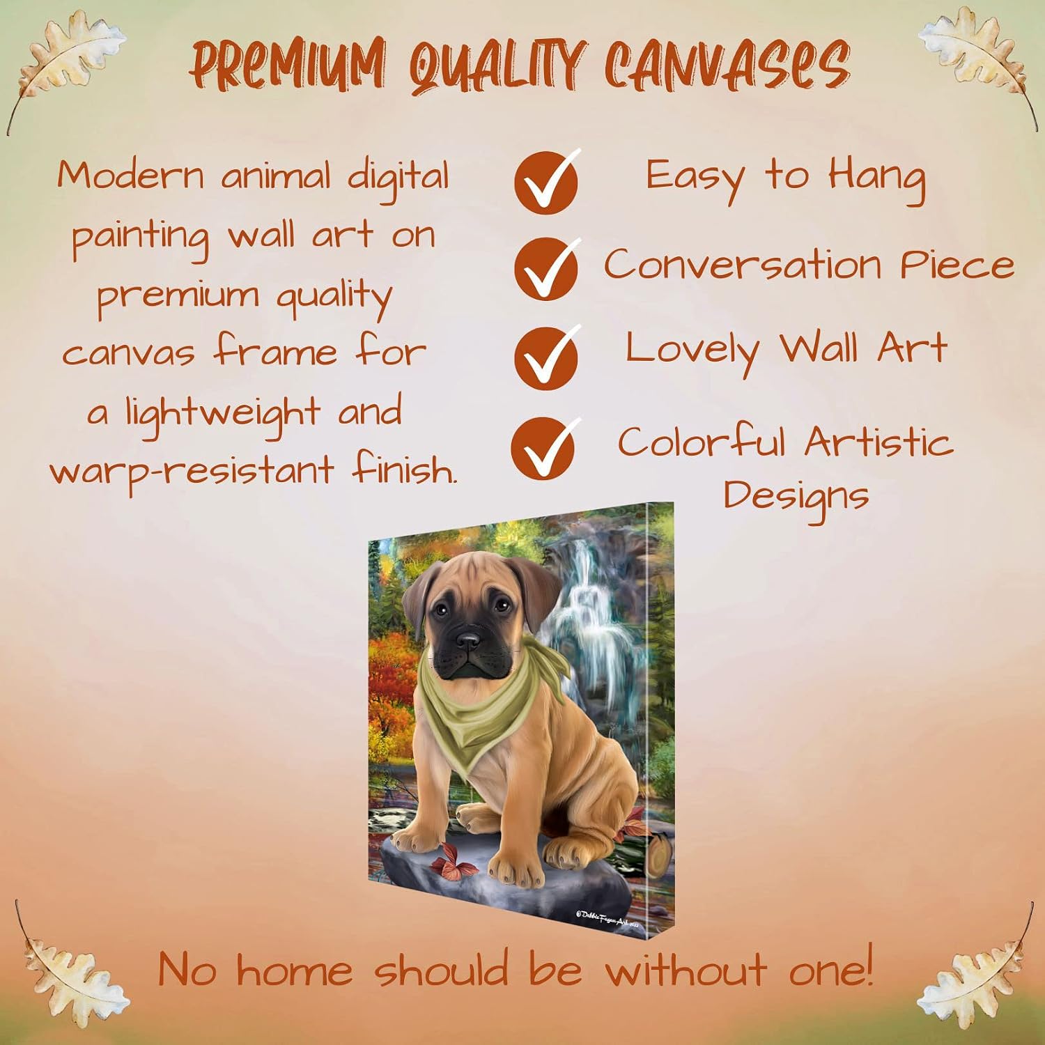 Scenic Waterfall Bullmastiff Dog Canvas Wall Art - Premium Quality Ready to Hang Room Decor Wall Art Canvas - Unique Animal Printed Digital Painting for Decoration, 24"x36" - CVSP88186