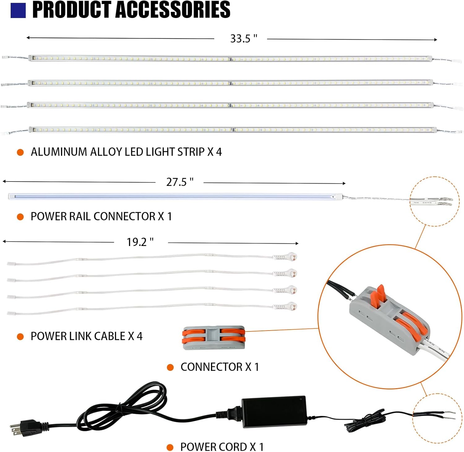 4 pcs Gondola Shelving Lights, Magnet Fixation 6500K Pure White LED Light Bars, with Conductive Groove and 24V Power Supply, Suitable for supermarkets, Retail Shelves and Display case (36")