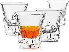 Copos de uísque KUKIXO (conjunto de 4) - design de iceberg, copos de uísque de cristal transparente de 10 onças, copos de Bourbon Rock premium, copos de uísque à moda antiga, copos de bar exclusivos,