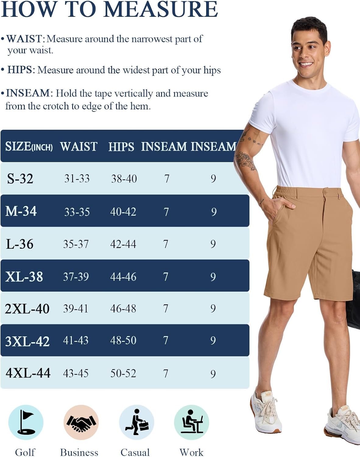Mens Golf Dress Casual Shorts 7" 9" Lightweight Stretch with 4 Pockets Breathable Work Shorts - Image 6