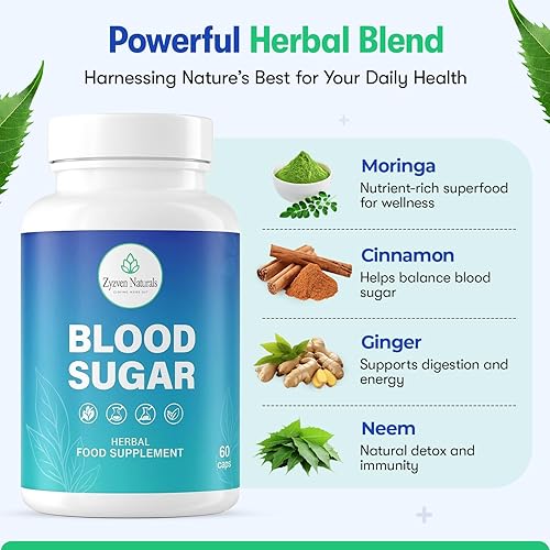 Miniatura 3 de Zyzven Naturals Suplemento de apoyo para el azúcar en la sangre  60 cápsulas veganas  Suplemento de hierbas con moringa, canela, jengibre, neem y