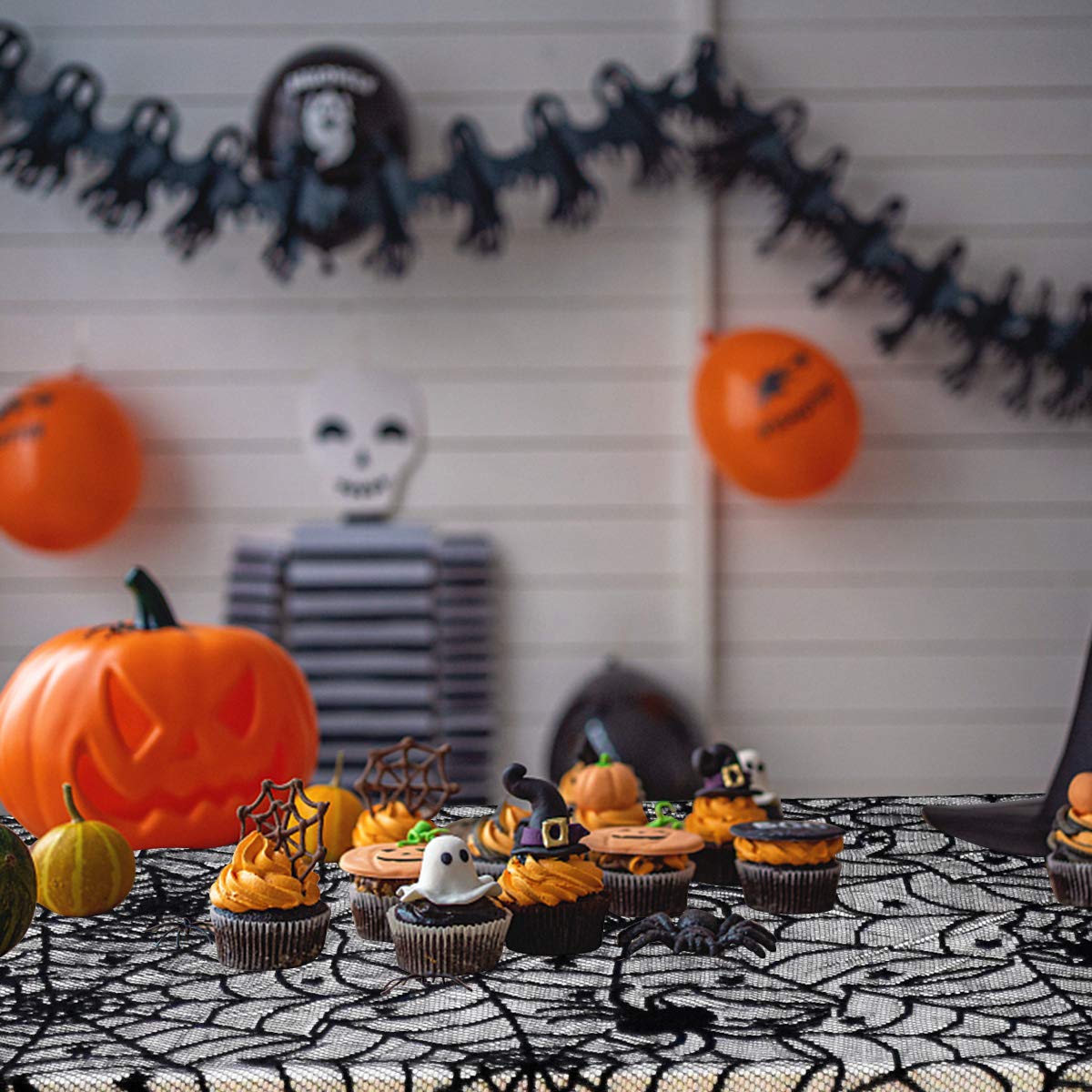 Grande Nappe Halloween Tissu Polyester Noir Motif Toile D'Araignée 248 X 114 Cm Décoration - Maison