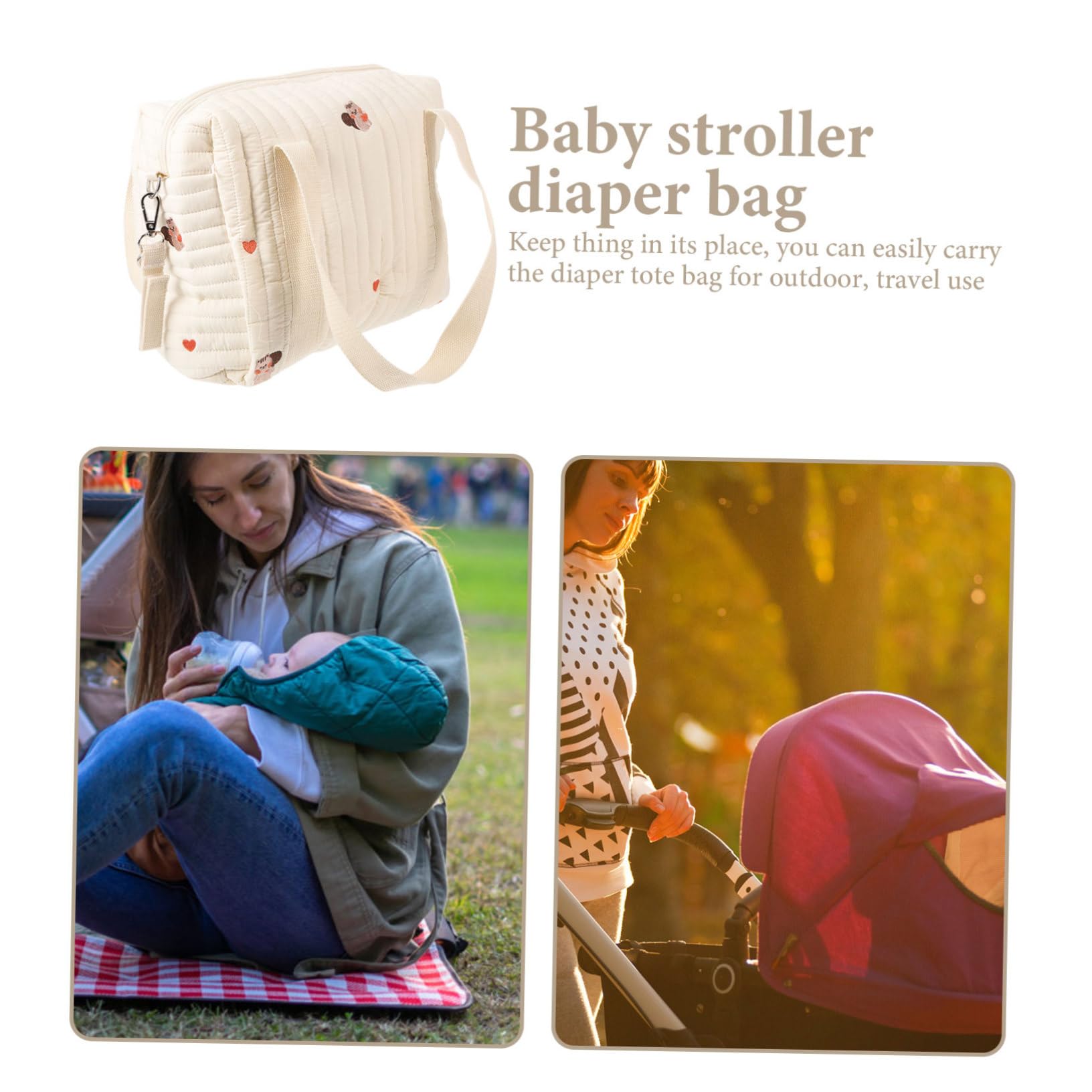 Borsa per Pannolini in Cotone Ricamato, Portatile, Doppia Tracolla, Si Aggancia al Passeggino, per Viaggio e Contenere Pannolini
