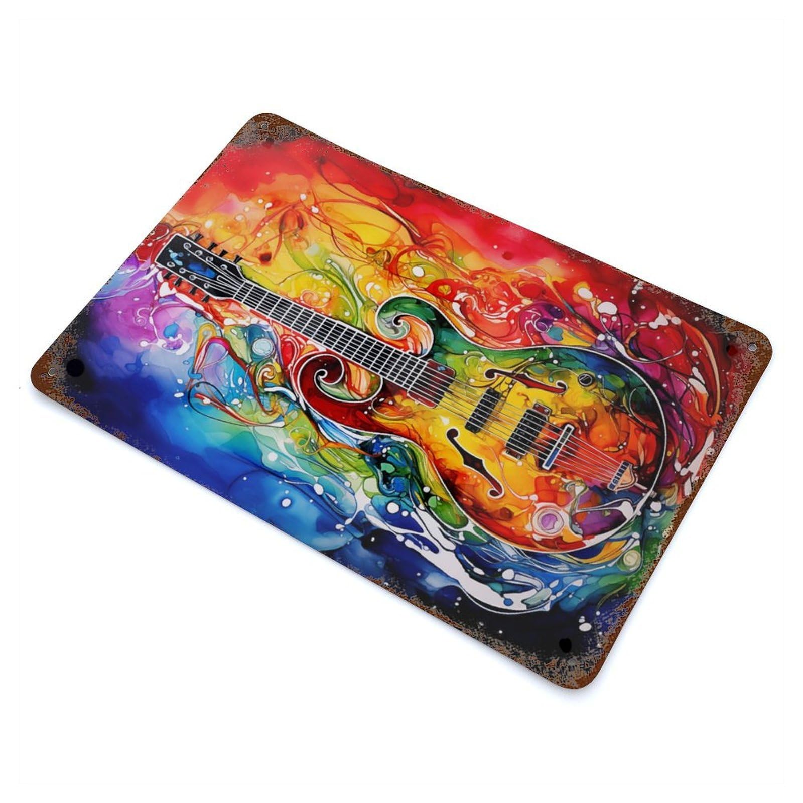 Alcohol Ink Guitar Vintage Rust Metal Sign 11.8"x7.9", Ideal for Basement, Hobby Room And Garage Decor
