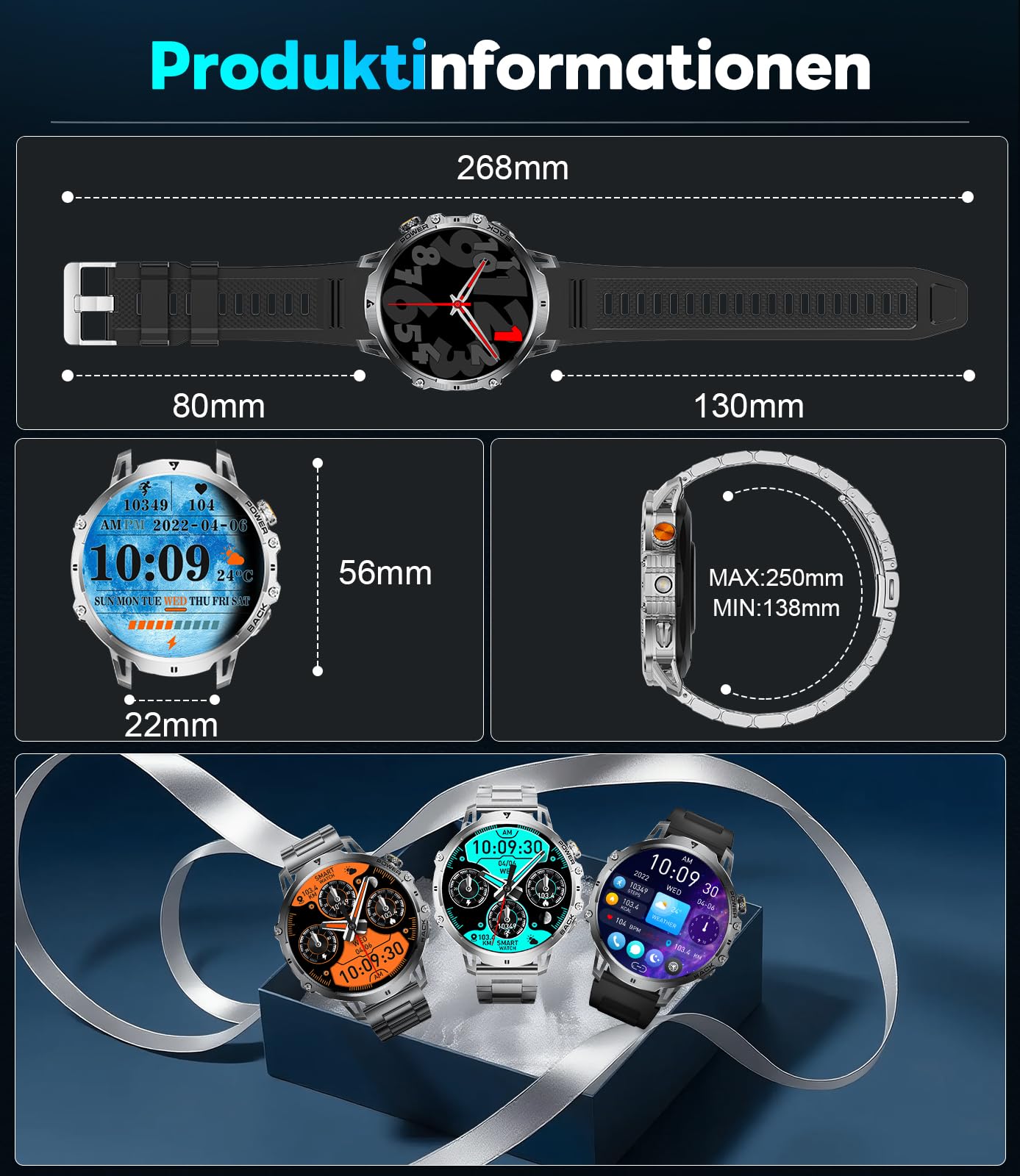 LIGE Montre Connectée Homme avec 1000mAh/1,85'' HD Grand Écran/LED Lampe,Smartwatch Homme avec Moniteur de Fréquence Cardiaque et Sommeil/110+ Modes Sportifs,IP68 Étanche Android iOS,Argenté
