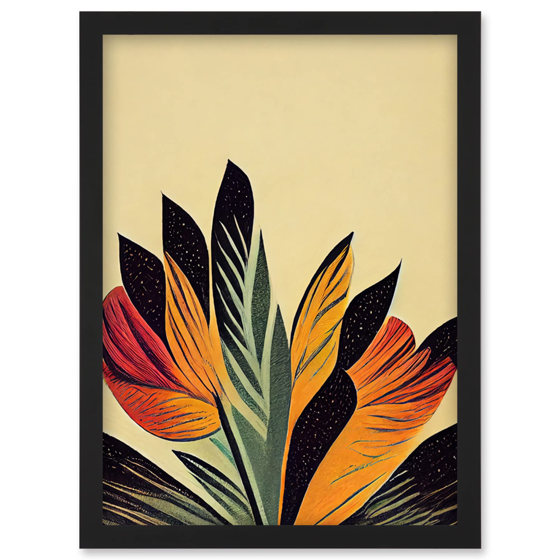 Artery8 Abstract Retro Art Nouveau Flowers In Bloom Black Gold Wall Art PrintA4 Size from B&Q