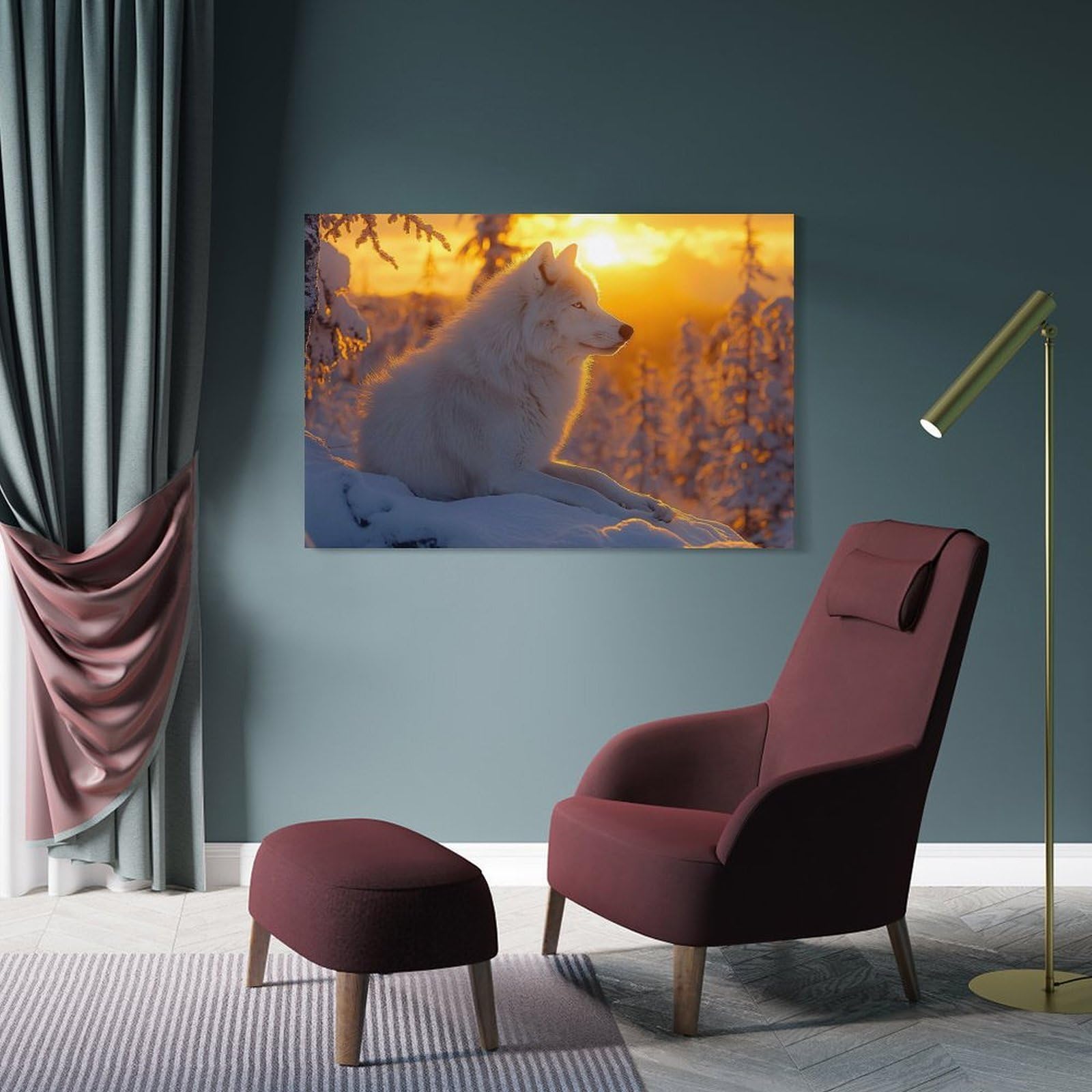 Junmoney White Wolf in Winter Sunset Home Decor Wall Art 24x36inch(60x90cm), for Small Homes, Bedrooms Or Open Spaces, An Easy Choice for New Home Styling