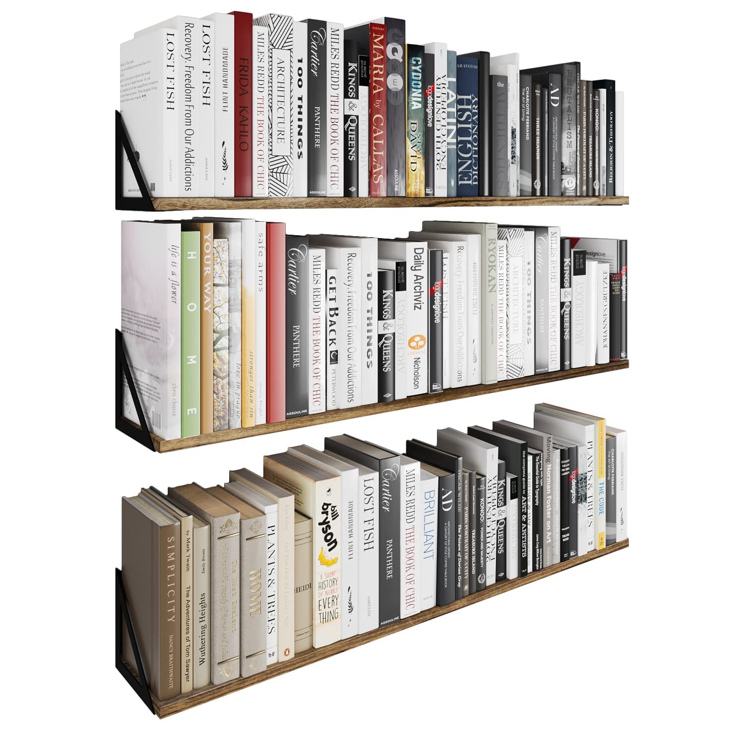 Photo 1 of **one missing** Wallniture Minori Wall Bookshelves, 36" Floating Shelves for Wall Storage, Set of 3 Dark Burned