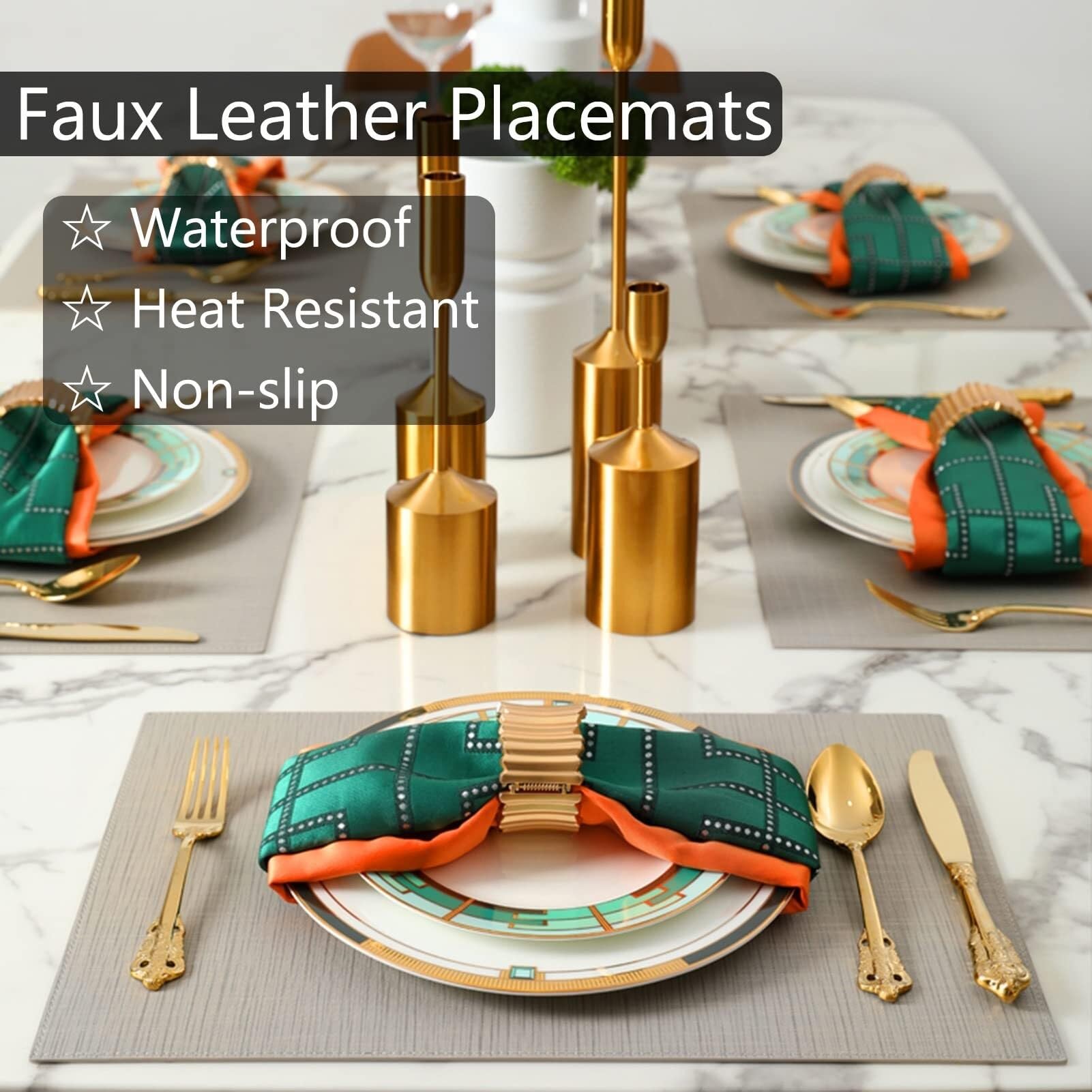 Lot de 4 sets de table en polyuréthane - Lavables - Antidérapants et faciles à nettoyer - En cuir synthétique - Décoration de cuisine - Bleu