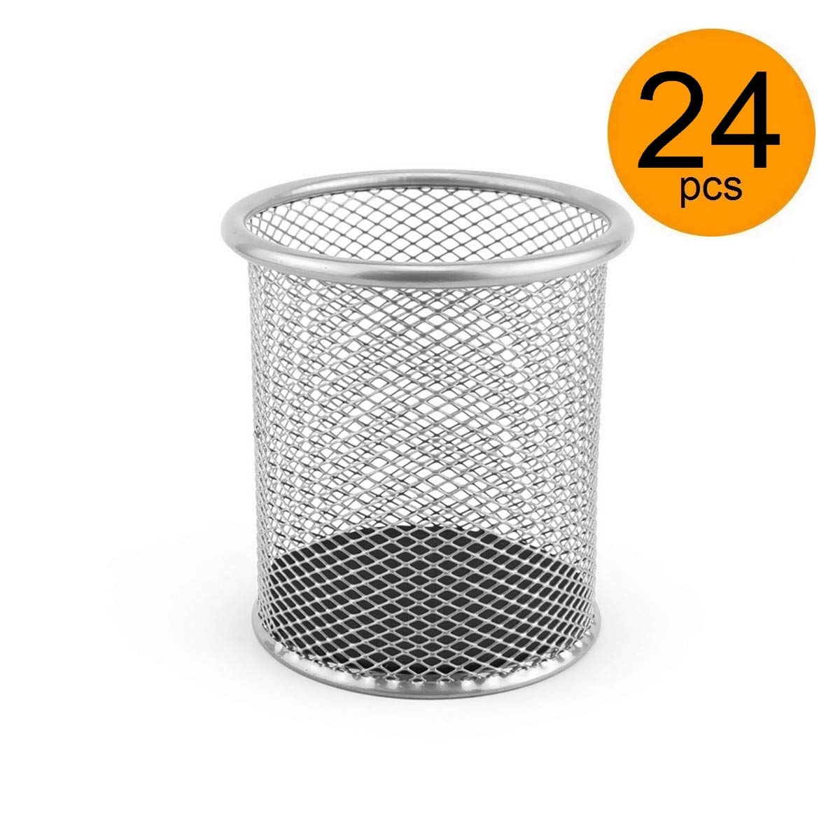 Leviatan Metall Stifteköcher 24 Stück | Stiftehalter rund aus Drahtmetall | Mesh Multifunktions Becher für Kugelschreiber Ø91 mm Silber