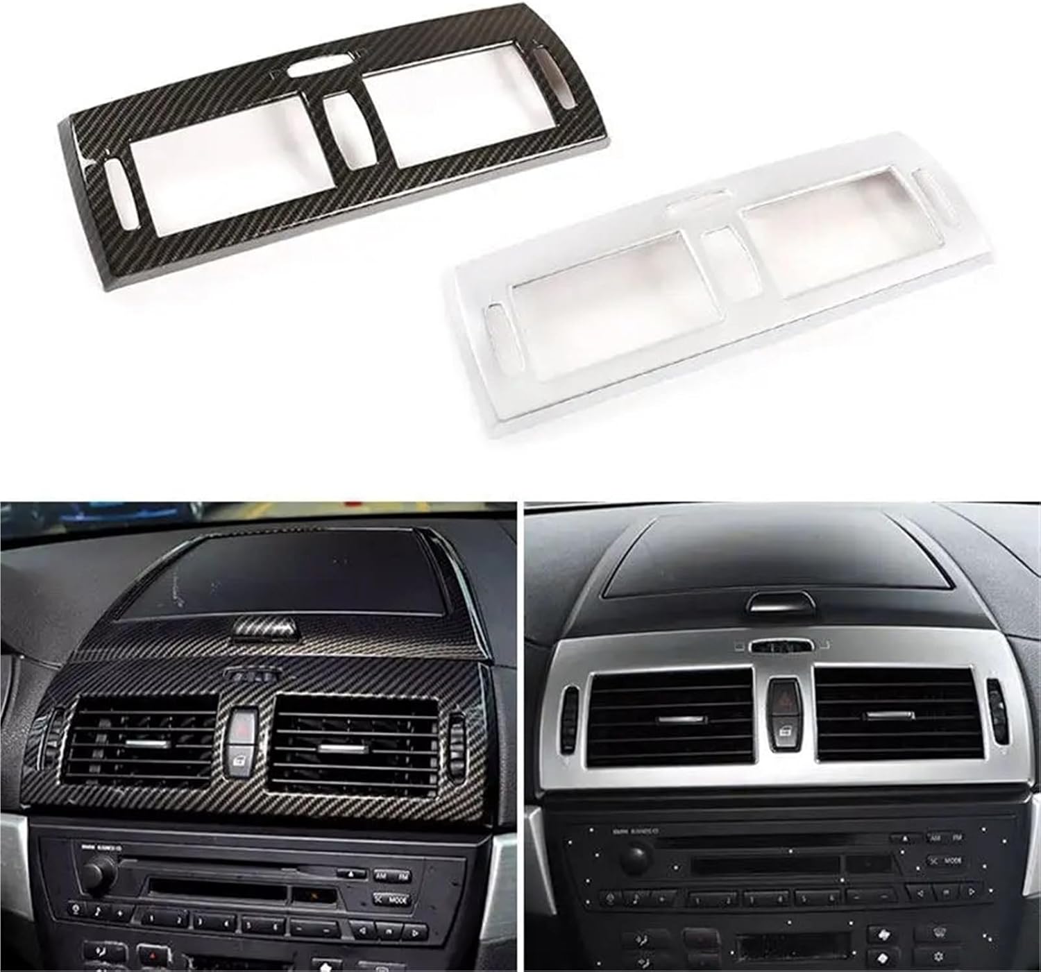 Vehicle Interior Decal ABS Carbon Texture/Silver Car Center Console Air Outlet Frame Cover Trim for BMW X3 E83 2006-2010(Carbon Texture)
