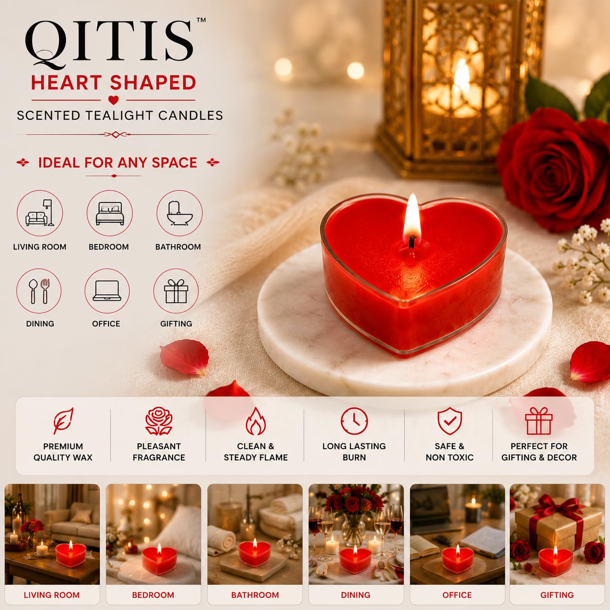 Heart Candles - Multicolor Tealights for Home Decor -4 Heart Candles - Multicolor Tealights for Home Decor -4