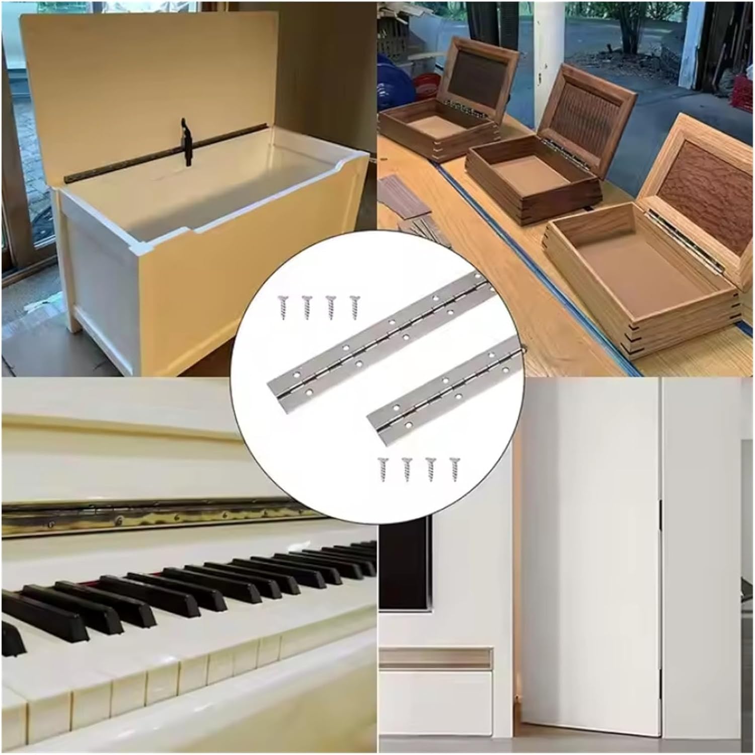 Stainless Steel Continuous Hinge with Holes 10 Pcs Piano Hinges, Suitable As Hardware for Cabinets, Wooden Boxes, and Other Furniture(Silvery)
