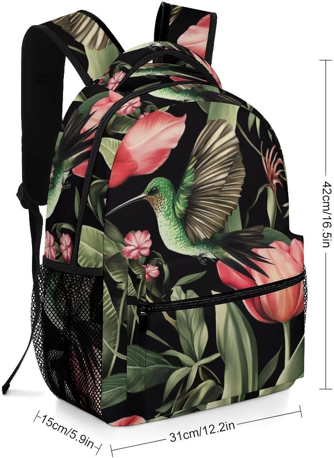 Cute Hummingbird Flowers Laptop Backpack Lightweight Travel Daypack Shoulder Bag for Men Women