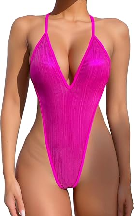 YAUASOPA Liquid Metallic Backless Glitter One Piece Swimsuit Female Shiny Solid Body Suit Set Halter Bathing Suit Bikini