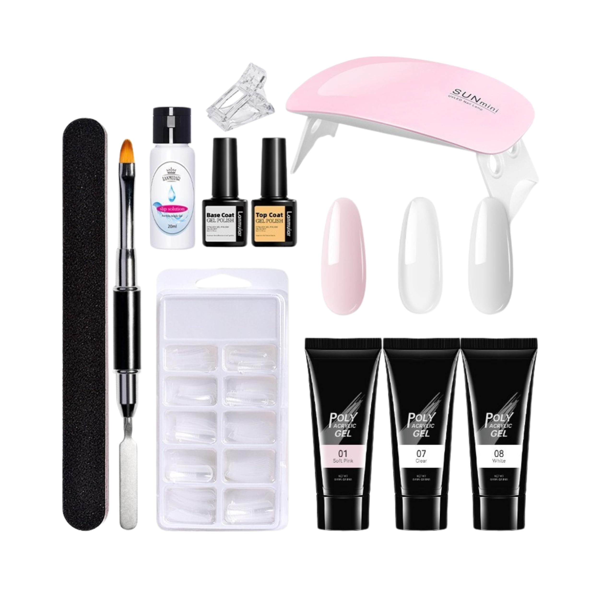 Poly Nail Gel Extension Kit for Builder Gel UV Nail Art Kit Nail Extension Set (11 Pcs Set) ((Pink, Clear, White))-image-25