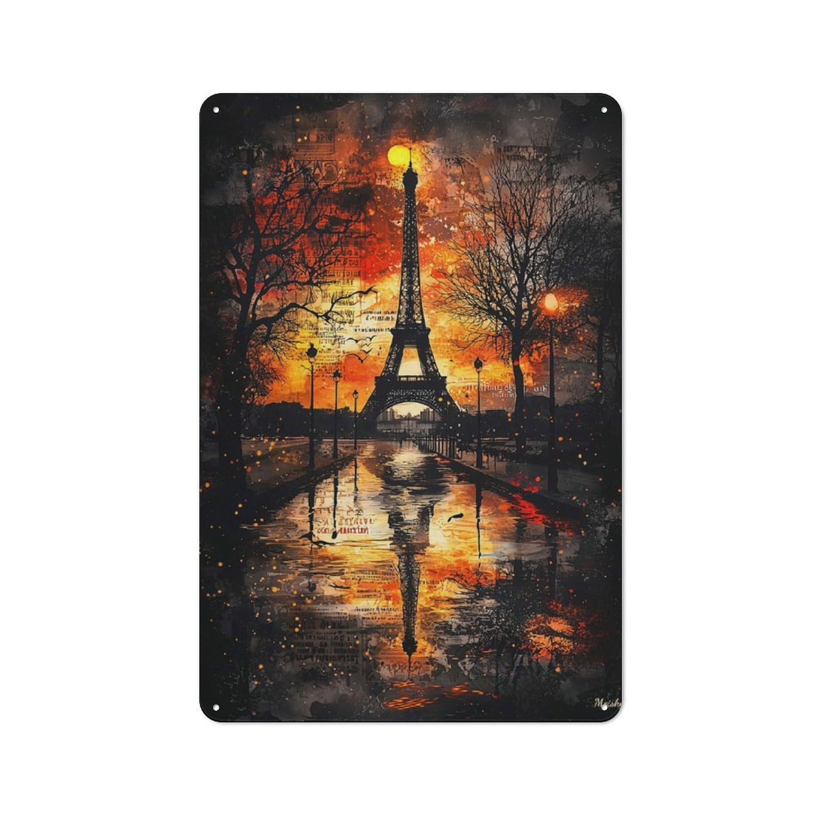 Junmoney Whispers Of History Gothic Paris At Dusk For Café Or Restaurant, Vintage Metal Sign 30X20cm, For Vintage Wall Decor Fans, For Cafés, Pubs And Restaurants