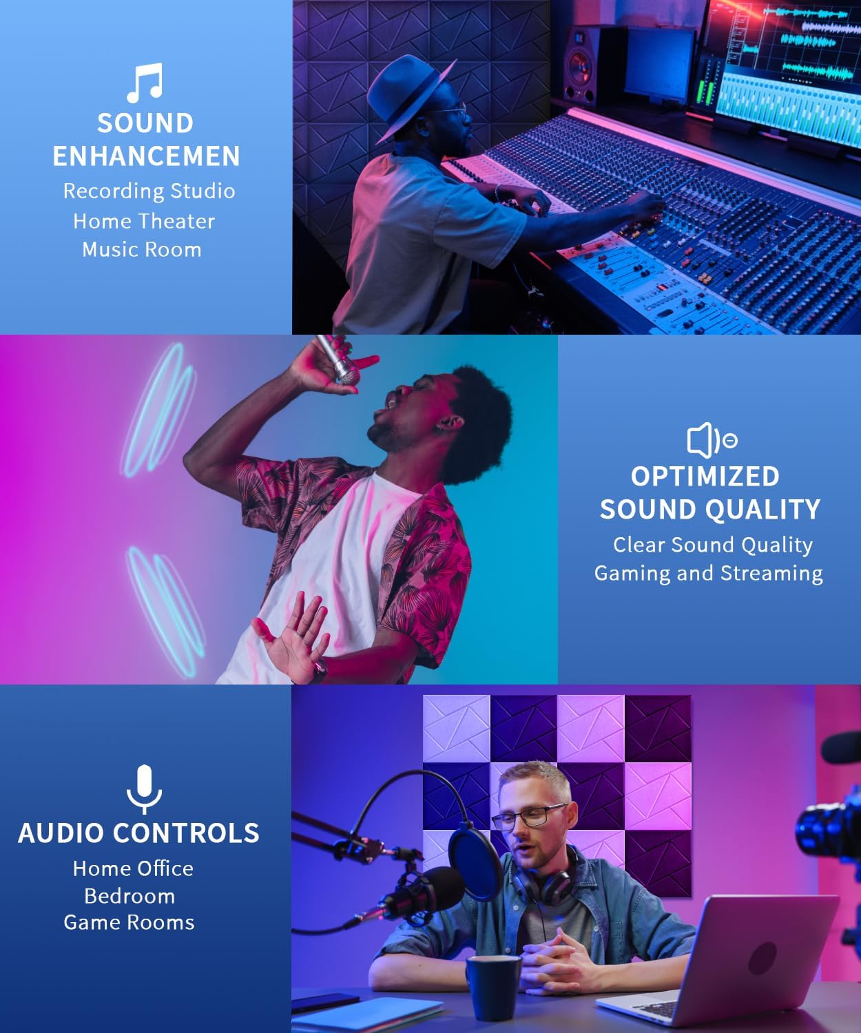 20 Pack Sound Proof Foam Panels for Walls,12" X 12" X 0.4"Wall Panels with Self-adhesive, High Density Acoustic Panels for Home Studio Office Decoration, Noise Reduction & Sound Absorption-White