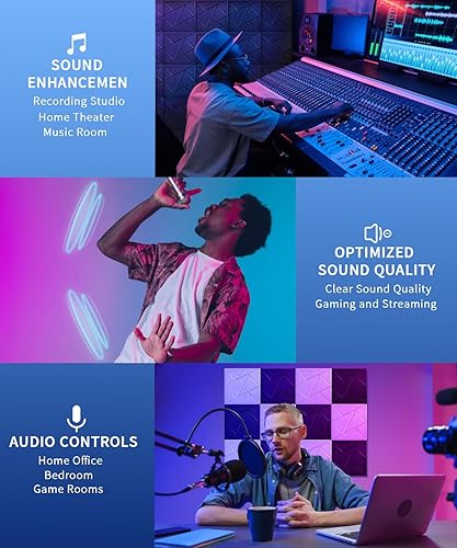 Miniatura 5 de Paquete de 22 paneles de espuma a prueba de sonido para paredes, paneles de pared de 12 x 12 x 0.4 pulgadas con autoadhesivos, paneles acústicos de