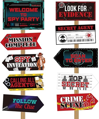 Miniatura 8 de 20 piezas de agente secreto secreto espía decoración de fiesta de cumpleaños decoración de fiesta temática de detective letrero direccional para